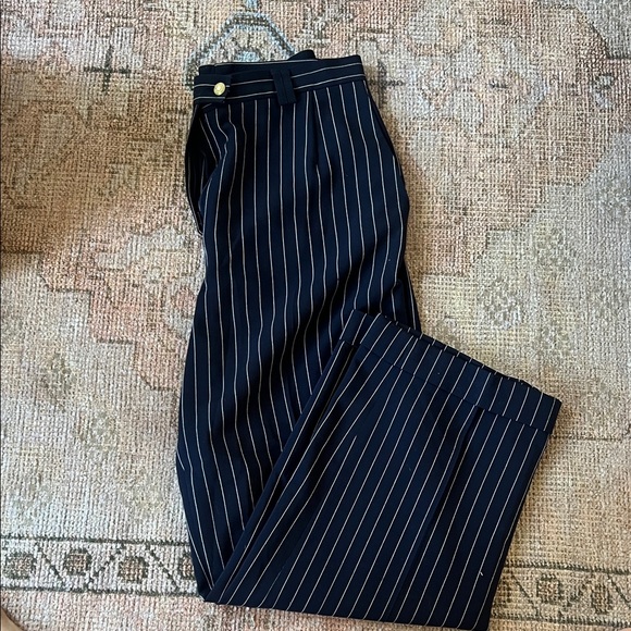 Mondi Vintage Navy Pinstripe Trousers - Picture 1 of 5